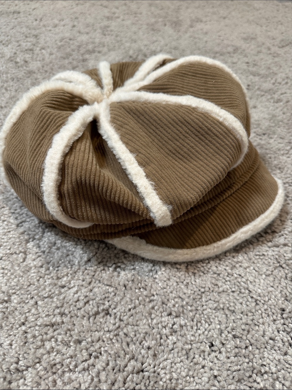 Y2k Brown Corduroy Newsboy Cap with Cream Trim